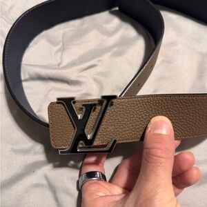 Louis Vuitton Brown and Black Belt with Iconic Buckle